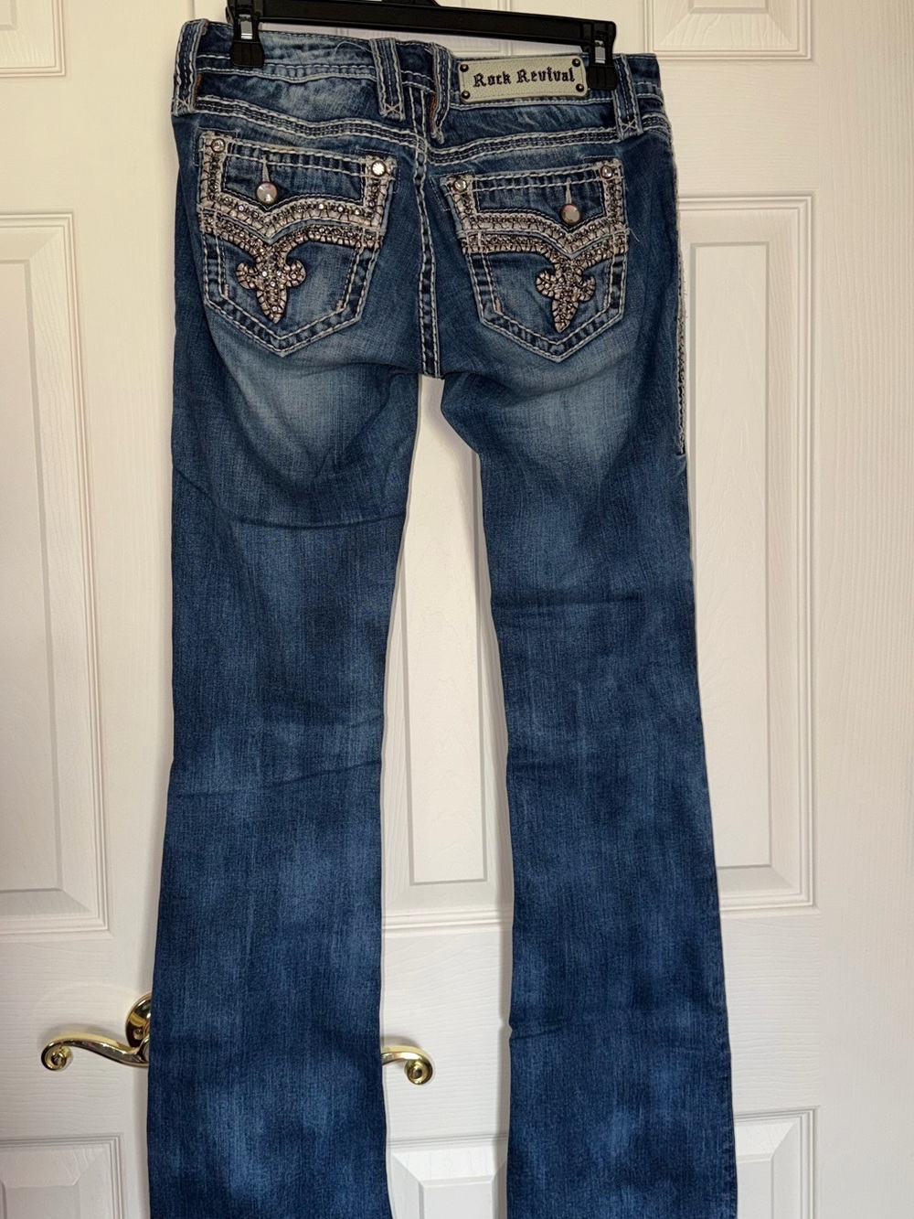 Rock Revival Women's Blue Flare Jeans with Contrast Stitching Betty Boot